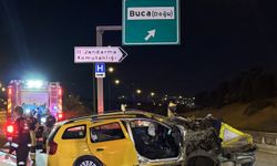 İzmir'de otoyolda bariyere çarpan taksideki 1 kişi öldü, 5 kişi yaralandı