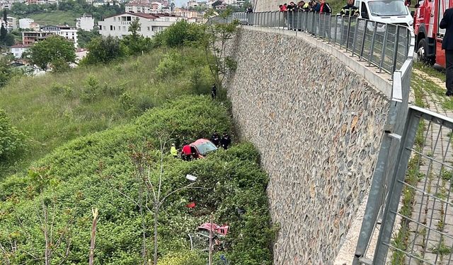 Kocaeli'de istinat duvarından düşen otomobildeki 5 kişi yaralandı